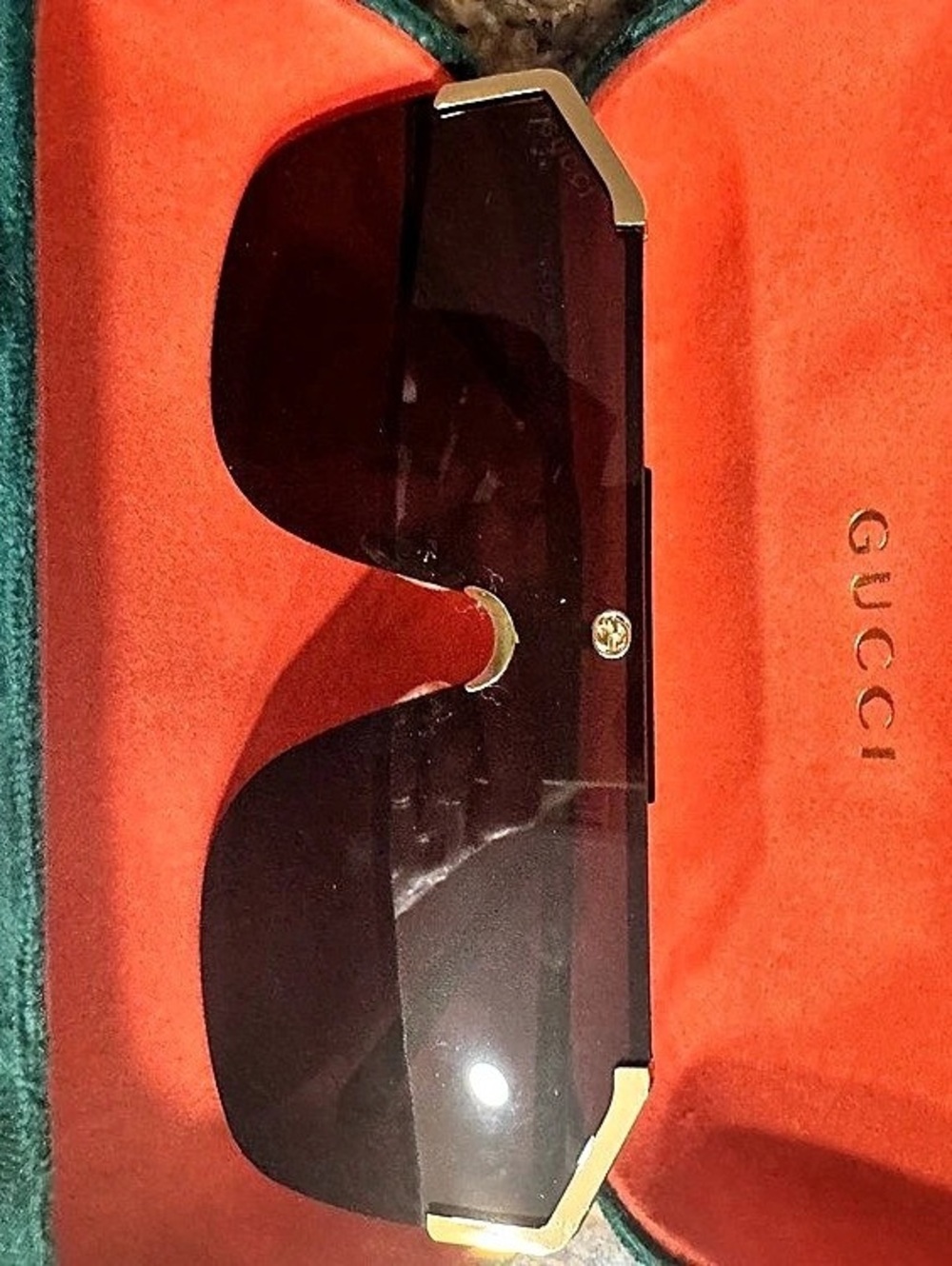 Gucci GG1096S Shield Sunglasses Brown & Gold